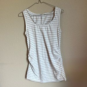 Gray and white stripped maternity tank top